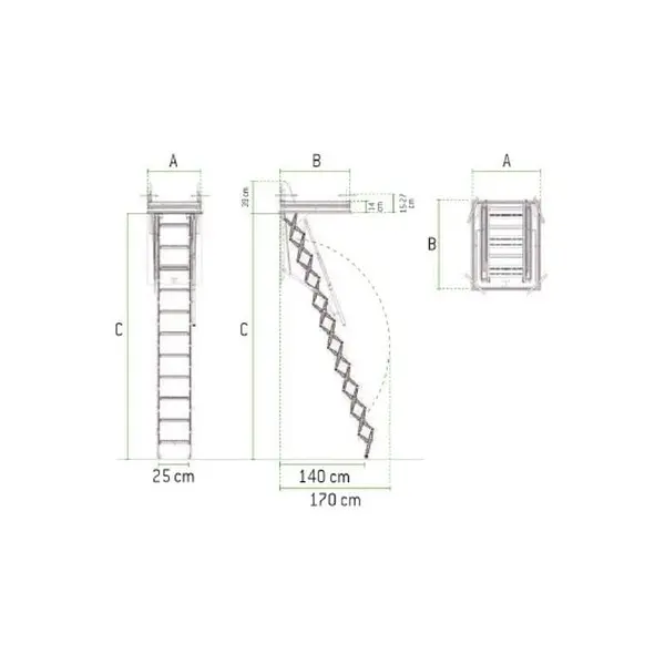 Ladder scanable in 4 sections of painted steel