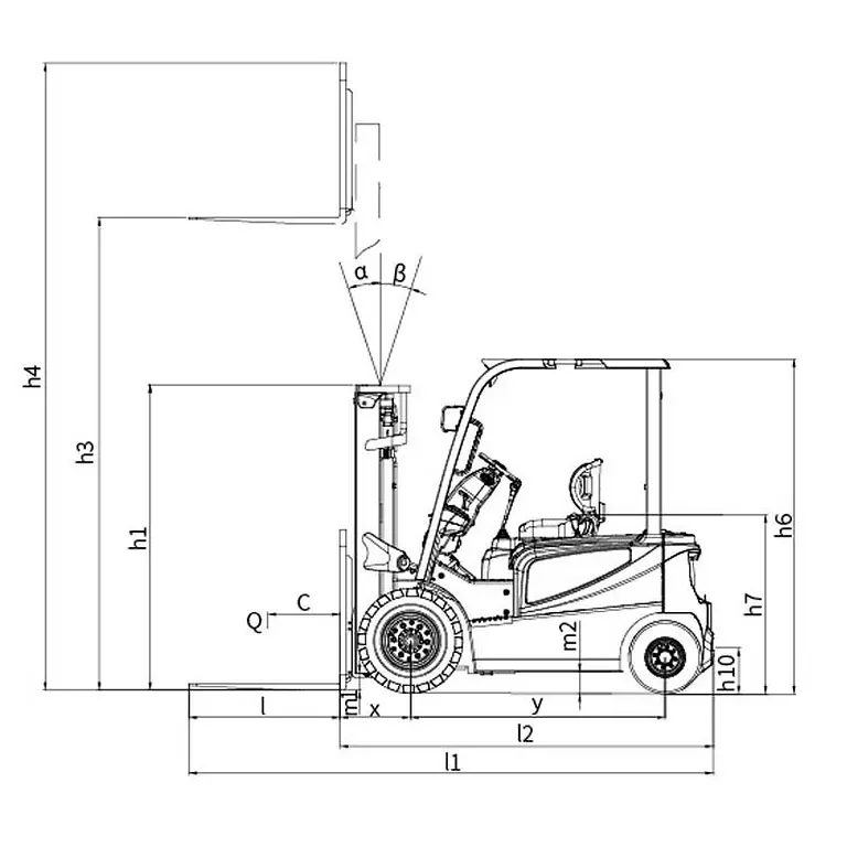 Carretilla elevadora Tymbia de 2500kg con mástil triplex hasta 4800mm