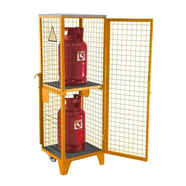 Kit de almacenamiento de bombonas de gas pintado amarillo naranja