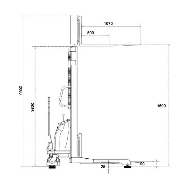 Apilador Semi Eléctrico 1000kg a 1600mm (Patas Anchas Ajustables)