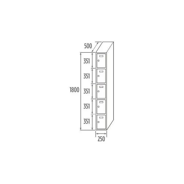 5-door metal locker Initial 250 300 400mm