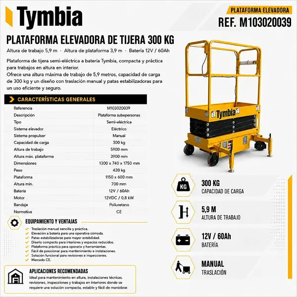 Lifting platform scissor 5.9m-300kg semi electric