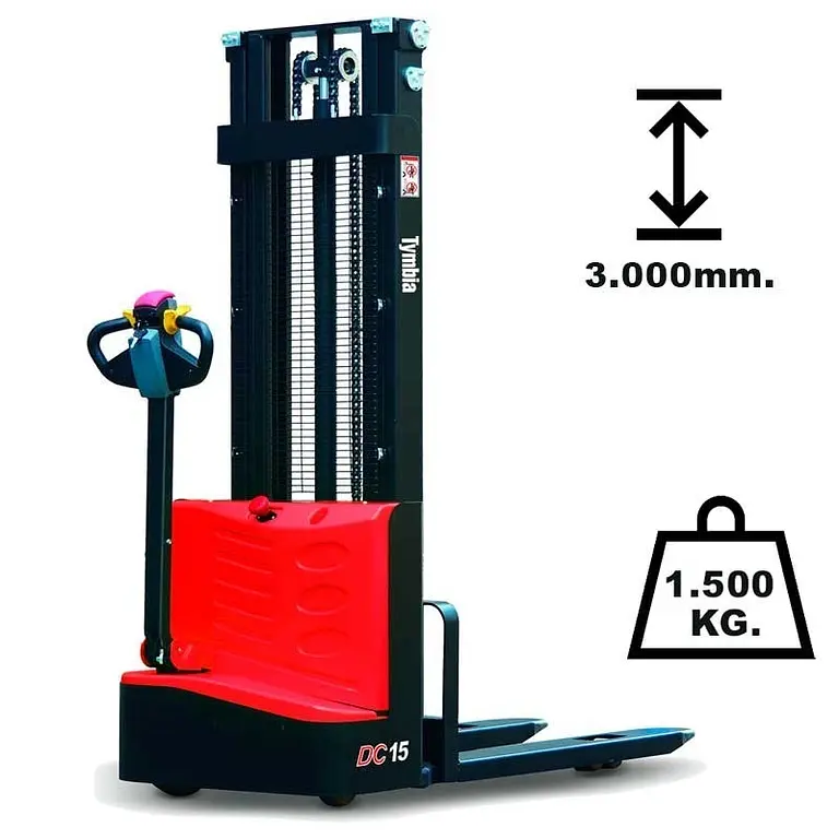 Apilador eléctrico de 1500 kg con altura de elevación de 3000 mm