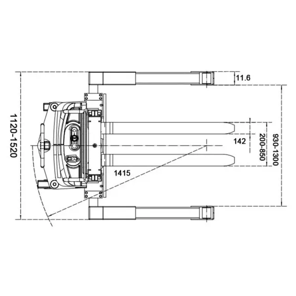 Apilador Semi Eléctrico 1000kg a 1600mm (Patas Anchas Ajustables)