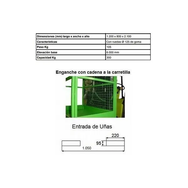 Jaula Sube Personas con Ruedas para Carretilla