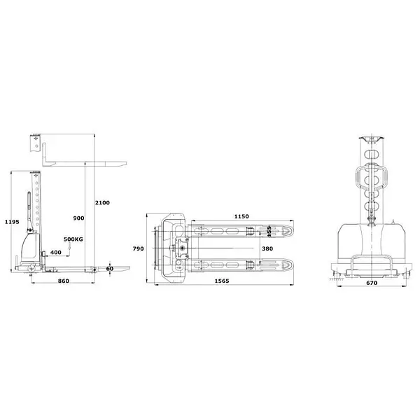 Apilador Autoportante 500kg a 900mm (Altura Total 1200mm)