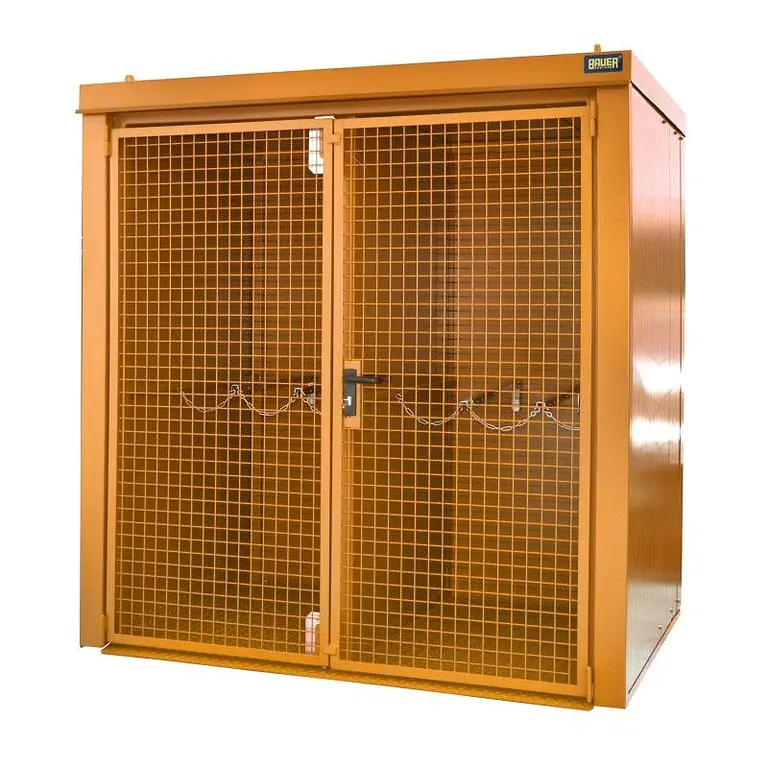 Gas cylinder storage container painted orange yellow