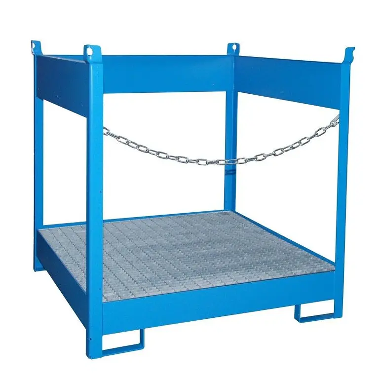 pallet for stacking barrels painted light blue