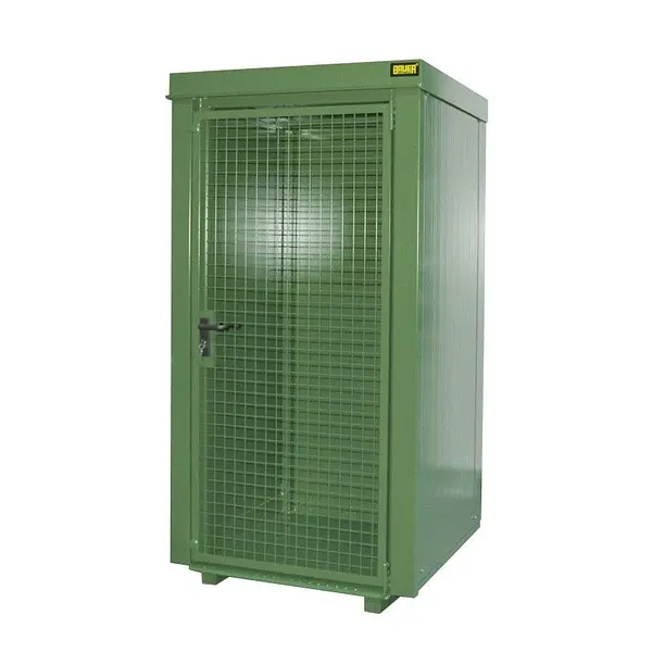 Contenedor de almacenamiento para bombonas de gas pintado verde