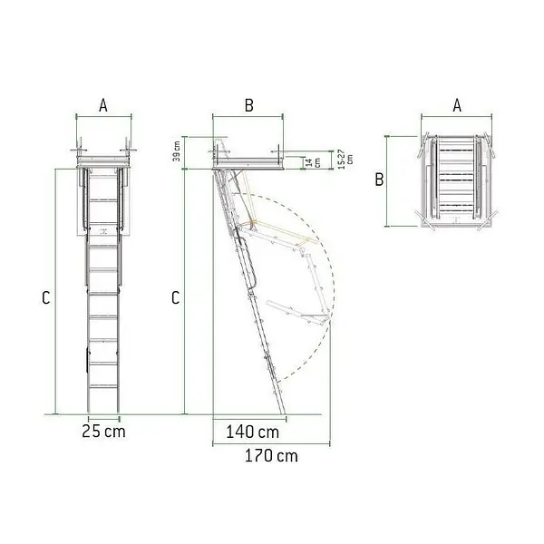 Escalera Escamoteable en 4 tramos de acero pintado