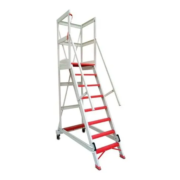 Fiberglass stairway with platform and safety handrail