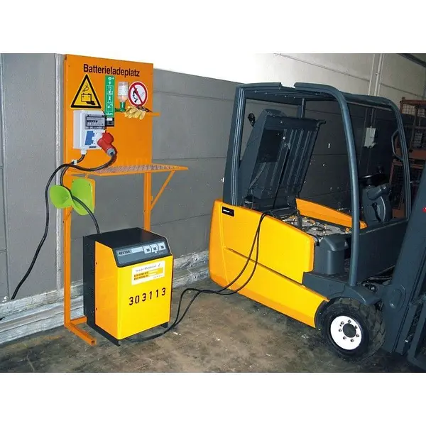 Battery charging station painted orange yellow