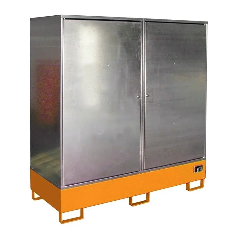 Hazardous materials storage cabinet painted orange yellow