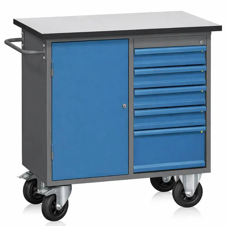 Workbench with wardrobe, drawers and wheels