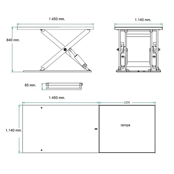 Mesa elevadora eléctrica 1000kg