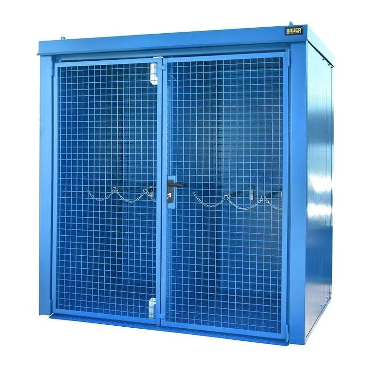 Gas cylinder storage container painted light blue