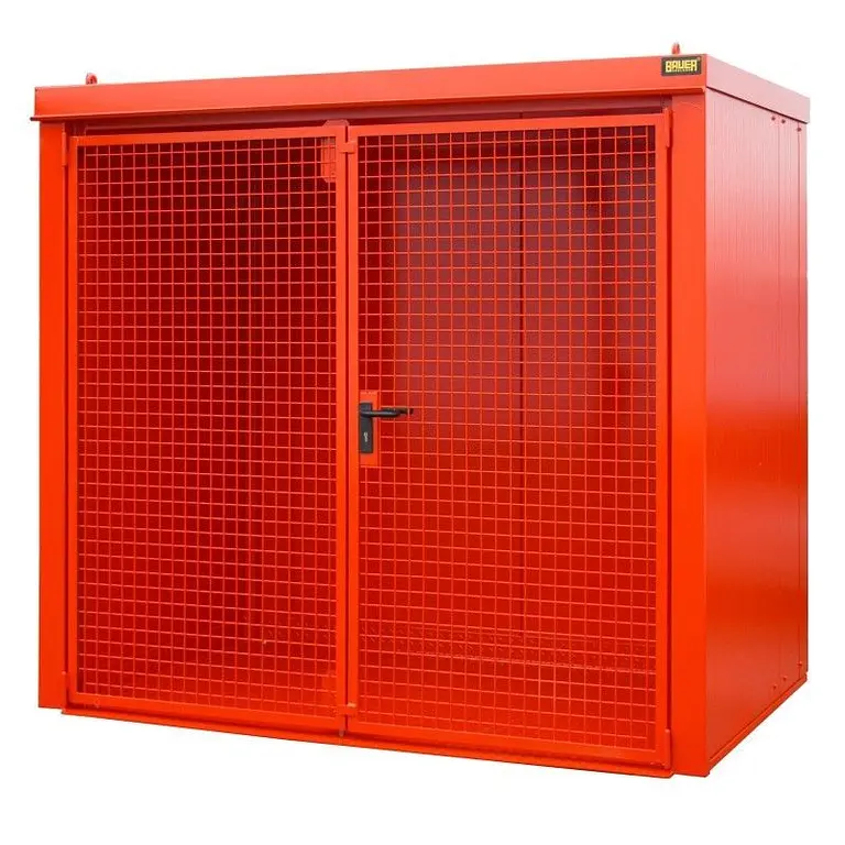 Gas cylinder storage container painted fire red