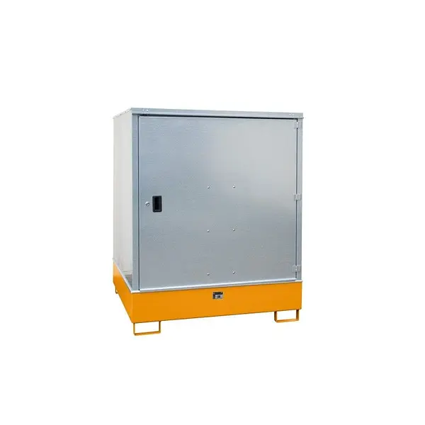 Hazardous materials storage cabinet painted orange yellow