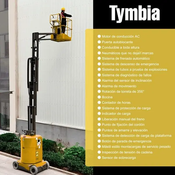 Plataforma Elevadora mástil vertical con brazo 7,9m-200kg