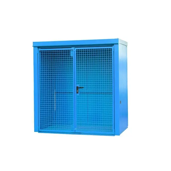 Contenedor de almacenamiento para bombonas de gas pintado azul claro