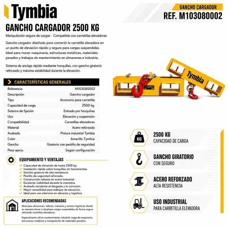 Gancho de carga Tymbia de 2500kg