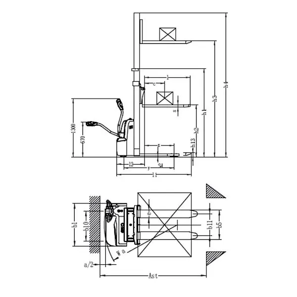 Electric stacker 1500kg at 3500mm Lithium