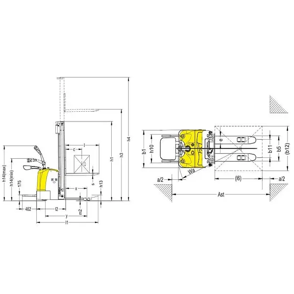 Apilador eléctrico AE15.56 de 1500 kg con plataforma de 5600 mm