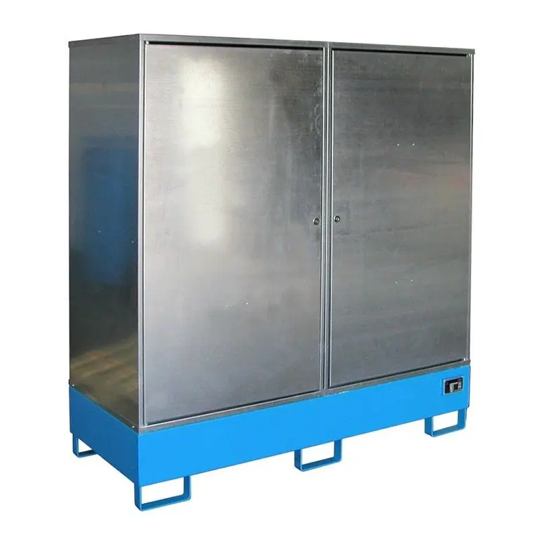 Hazardous materials storage cabinet painted light blue