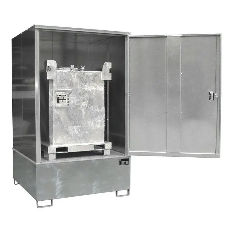 Hazardous materials cabinet for 1000 liter IBC storage