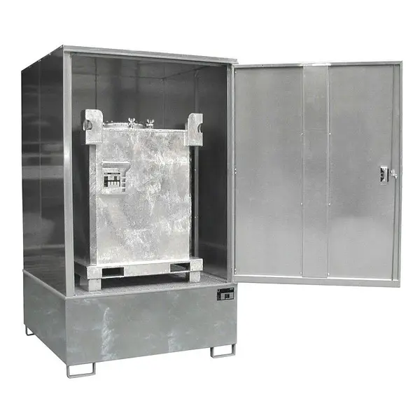 Hazardous materials cabinet for 1000 liter IBC storage
