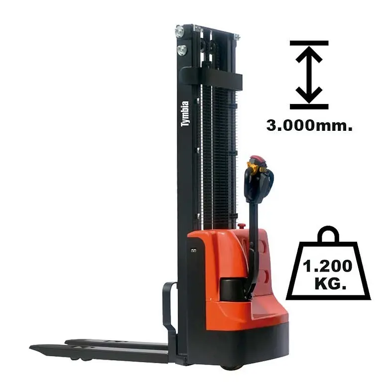 Apilador eléctrico de 1200 kg con alcance de 3 metros