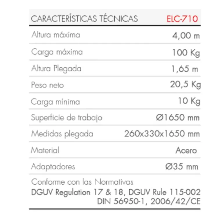 Industrial top load elevator 100Kg. (Piston.)
