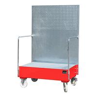 Bandeja colectora móvil con panel perforado, pintada, rojo fuego