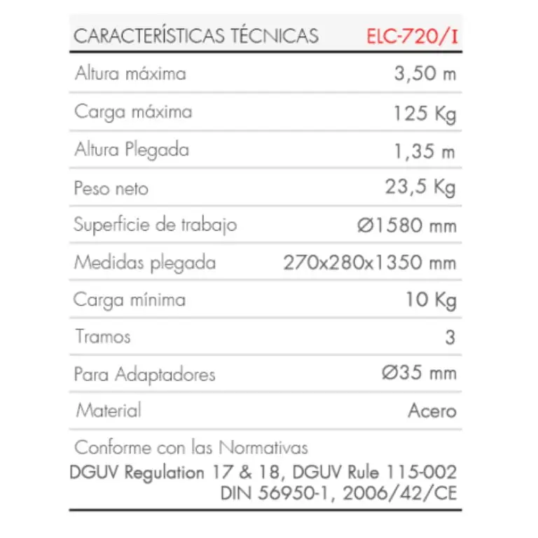 ELC-720 elevador industrial de carga superior de 125 kg