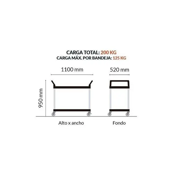 Carro Transporte Aluminio 2 Baldas 1100X520mm