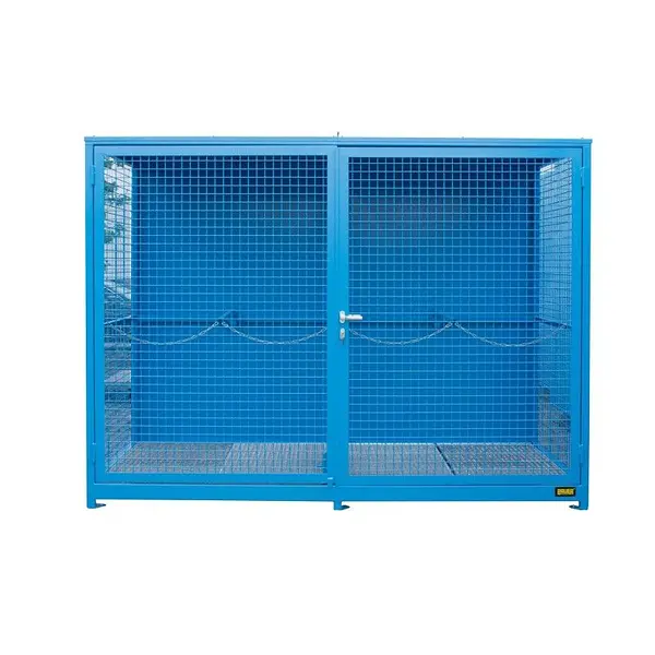 Gas cylinder storage container with mesh floor