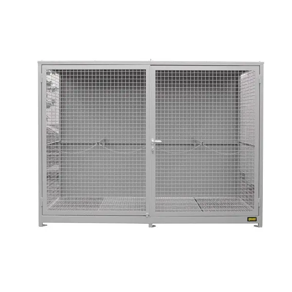 Gas cylinder storage container with grid floor