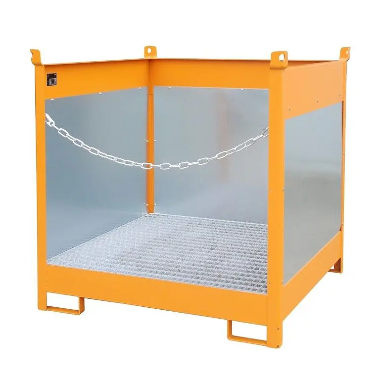 Palet of stacking drums, painted, orange yellow