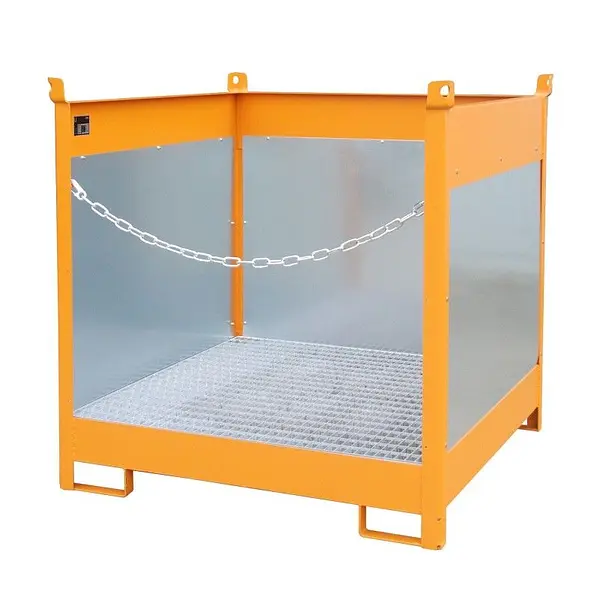 Palet of stacking drums, painted, orange yellow
