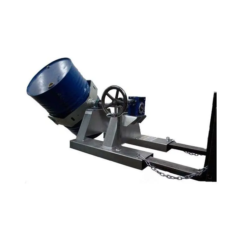 Lateral drum tipping implement for wheelbarrows