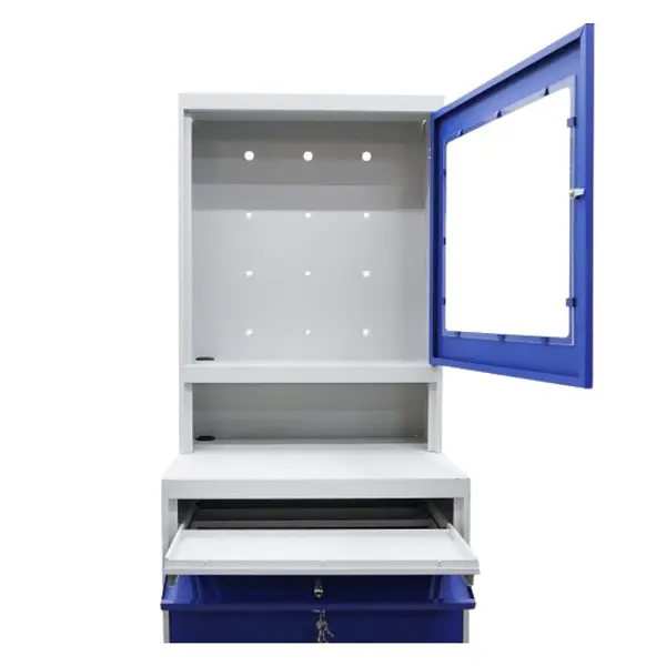 Computer wardrobe with wheels for industrial workstations