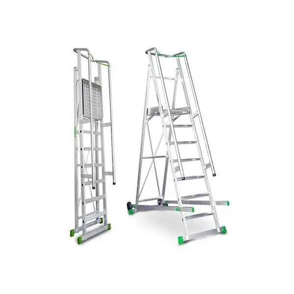 Escalera ligera de aluminio con plataforma y barandilla