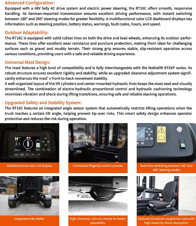 NobleLift RT16C 1600 kg sit-on reach truck with superelastic tyres