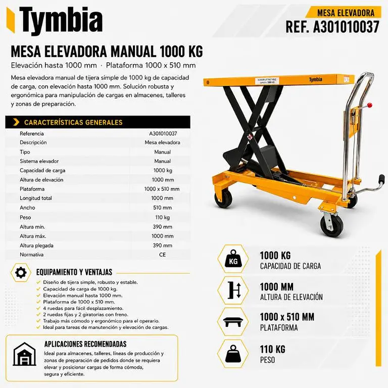 Manual scissor lift table 1000kg