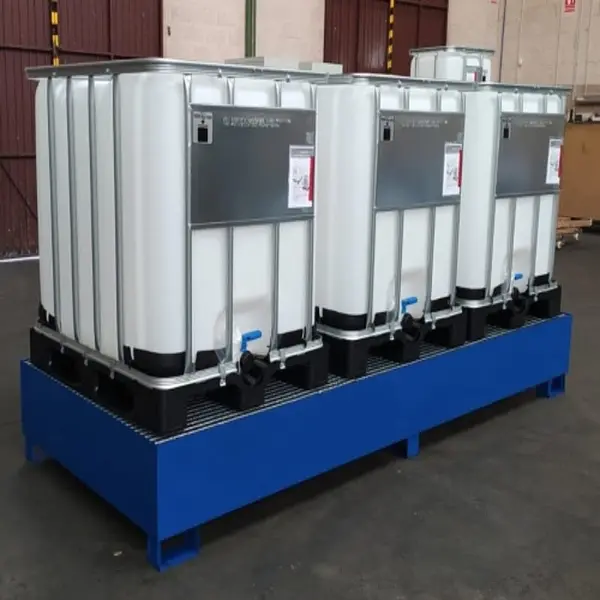 Manupack 1200L painted steel 3-tank in-line spill containment tray