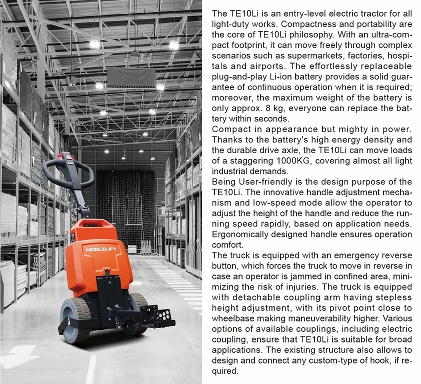 1000 kg pedestrian tow tractor - NobleLift TE10li