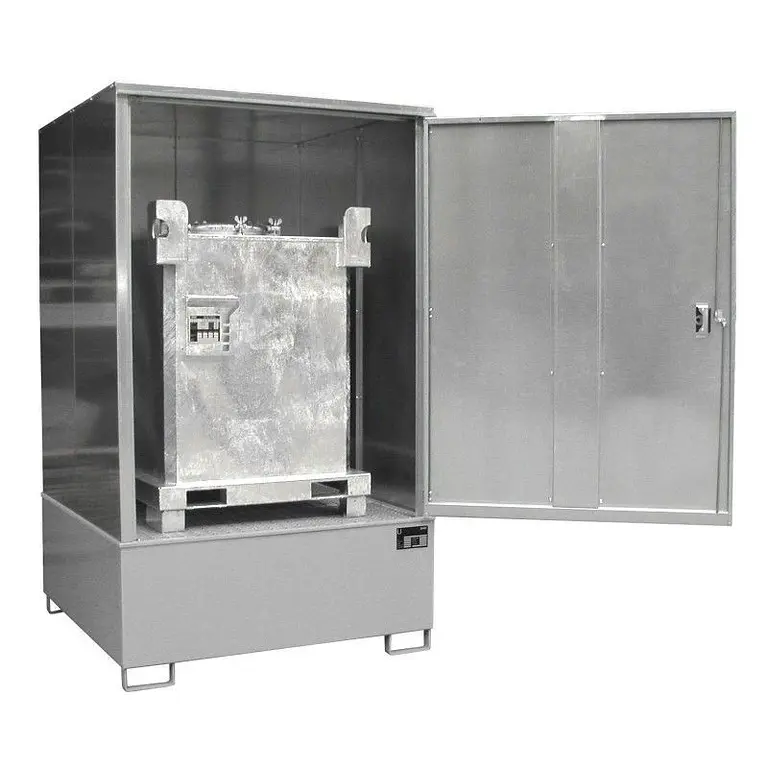 Hazardous materials cabinet for 1000 liter IBC storage