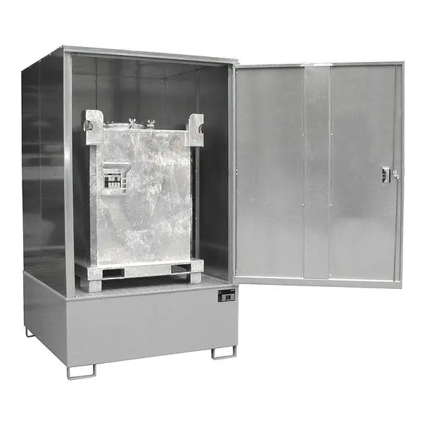 Hazardous materials cabinet for 1000 liter IBC storage