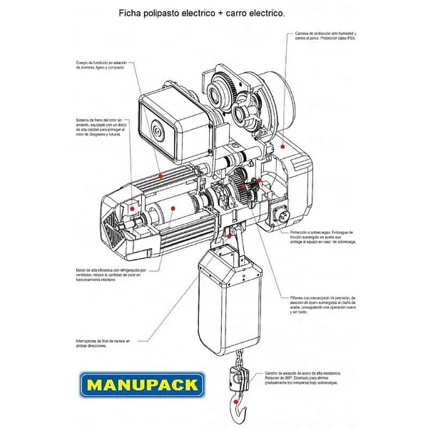 Electric hoist with trolley 250 kg capacity 3 m chain