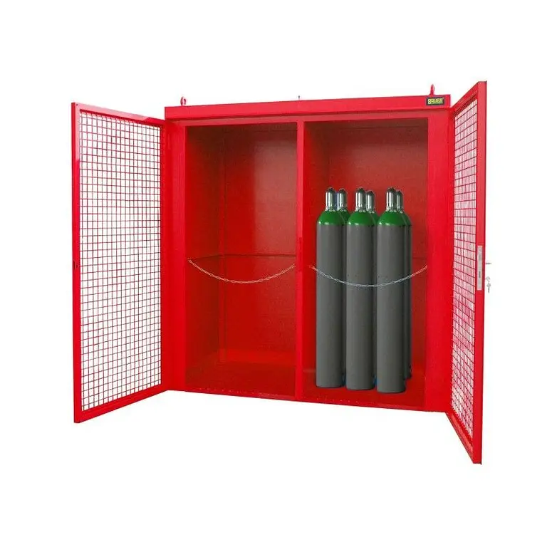 Gas cylinder storage container painted fire red
